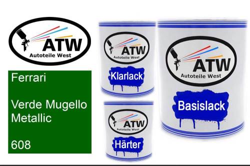 Ferrari, Verde Mugello Metallic, 608: 1L Lackdose + 1L Klarlack + 500ml Härter - Set, von ATW Autoteile West.